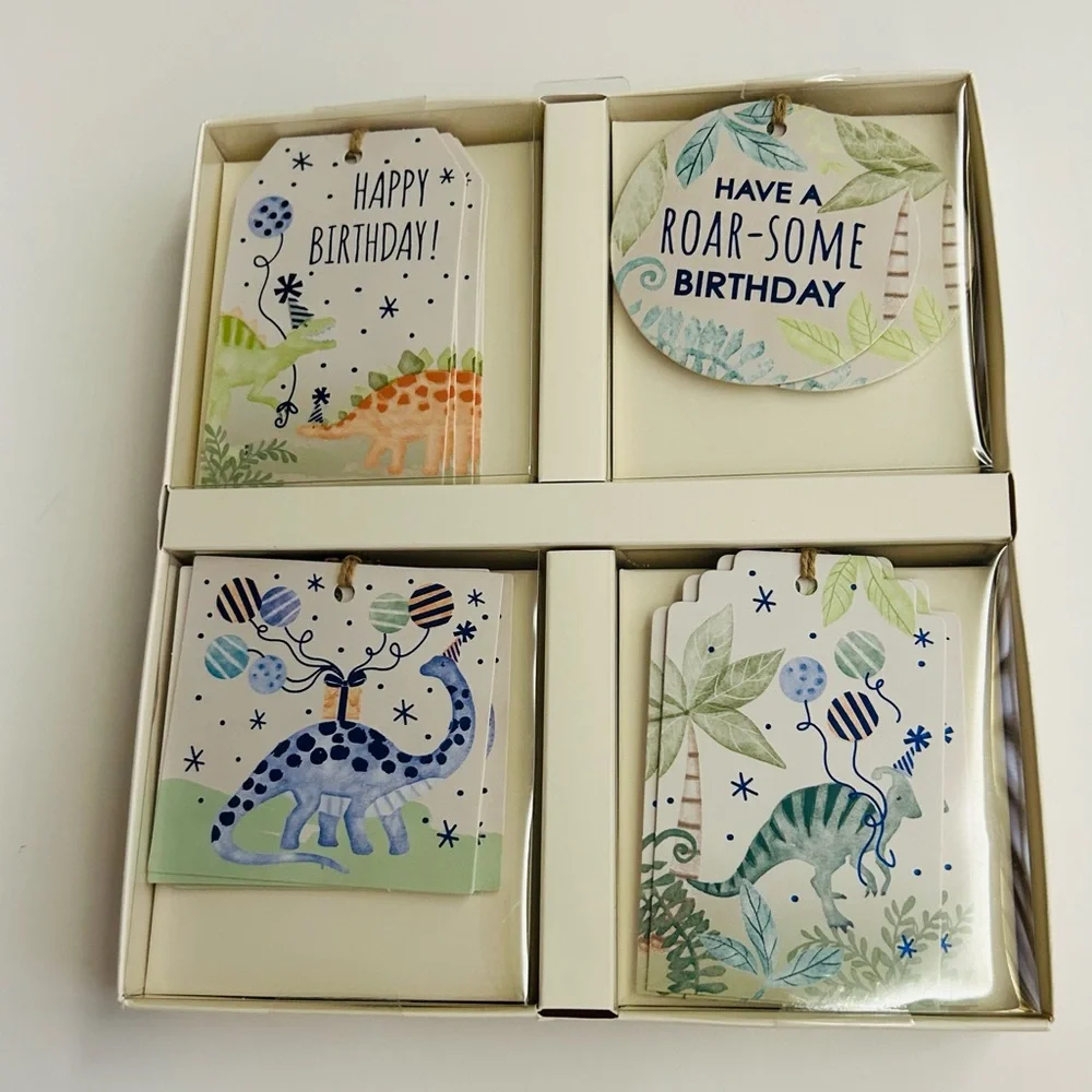 New 25 C & C Dinosaur Gift Tags with Strings Metallic Designs on Both Sides